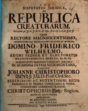 Disputatio juridica de republica creaturarum