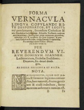 Matrimonium, Quod Est Maris & foeminae legitima coniunctio ...
