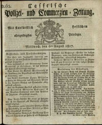 Nr. 63, Mittwoch, den 6ten August 1817