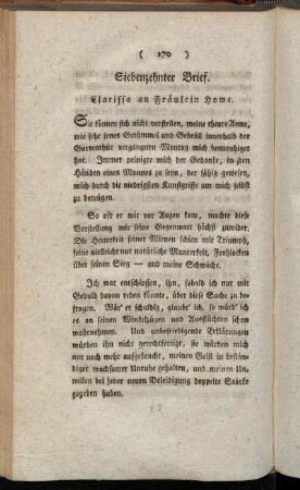Siebenzehnter Brief. Clarissa an Fräulein Howe. - Zwanzigster Brief. Clarissa an Fräulein Howe.