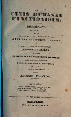 De cutis humanae functionibus : Diss. inaug.