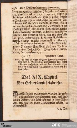 Das XIX. Capitel. Von Geburts- und Lehrbriefen.