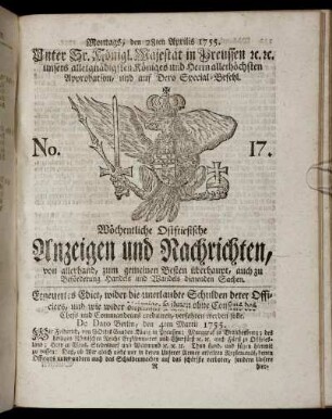 No. 17. Montags, den 28ten Aprilis, 1755.