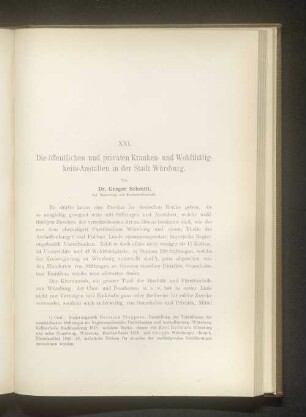 XXI. Die öffentlichen und privaten Kranken- und Wohlthätigkeits-Anstalten in der Stadt Würzburg