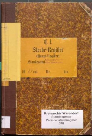 Sterberegister des Standesamtes Neubeckum von 1925 (Urkunden-Nr. 1-45)