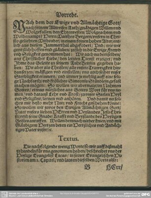 Leichenpredigt : Vorrede. Textus. Ausslegung