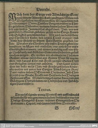 Leichenpredigt : Vorrede. Textus. Ausslegung