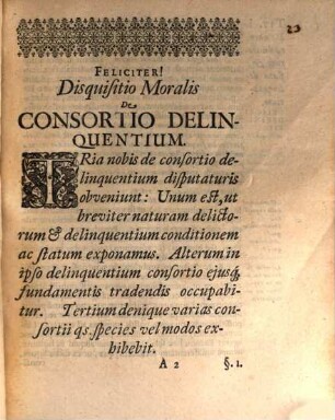 Dissertatio Moralis De Consortio Delinquentium