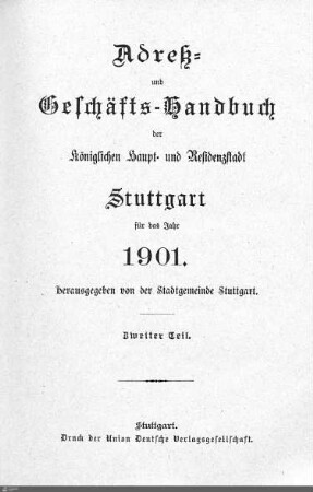 1901: Stuttgarter Adressbücher, 1901