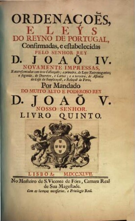 Ordenaçoēs e leys do reyno de Portugal, 5