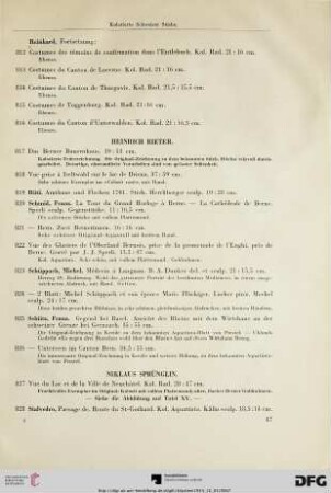 Kolorierte schweizer Stiche; Aquarelle, Handzeichnungen, Umriss-Radierungen und Lithographien [Fortsetzung] (Nr. 812-849)