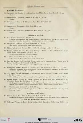 Kolorierte schweizer Stiche; Aquarelle, Handzeichnungen, Umriss-Radierungen und Lithographien [Fortsetzung] (Nr. 812-849)