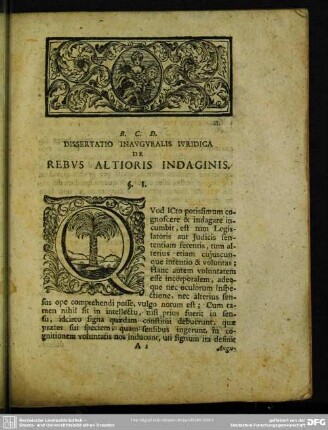 Dissertatio Inauguralis Iuridica De Rebus Altioris Indaginis