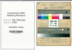 Entnazifizierung Hans Landwehr , geb. 10.09.1900 (Schneider)