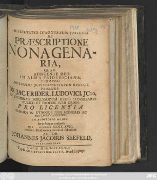 Dissertatio Inauguralis Juridica De Præscriptione Nonagenaria