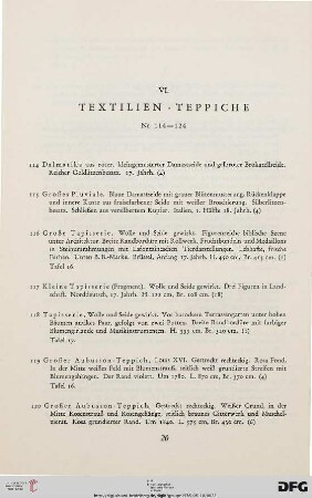 VI. Textilien. Teppiche 8Nr. 114-124)