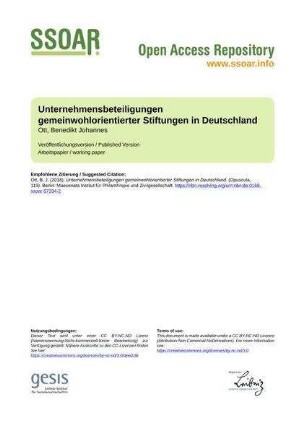 Unternehmensbeteiligungen gemeinwohlorientierter Stiftungen in Deutschland