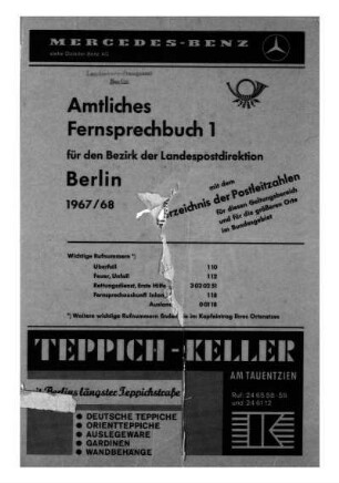 1967/1968: Amtliches Fernsprechbuch für den Bezirk der Landespostdirektion Berlin