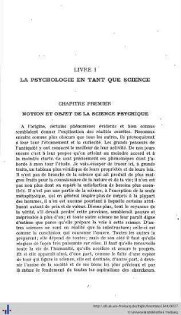 Livre I. La psychologie comme science.