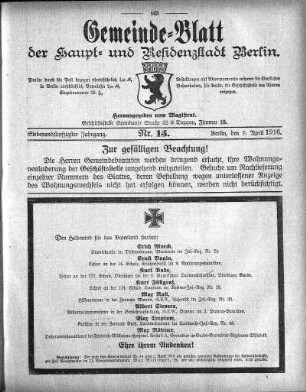 1916,15: Nr. 15, 9. April 1916
