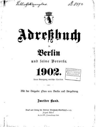 Adreßbuch für Berlin und seine Vororte 1902 Zweiter Band