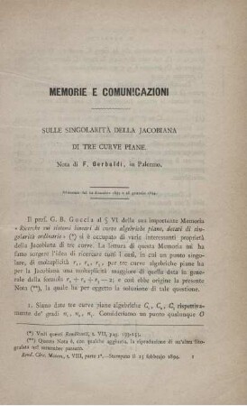Memorie e comunicazioni. Sulle singolarita della jocobiana di tre curve piane.