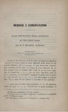 Memorie e comunicazioni. Sulle singolarita della jocobiana di tre curve piane.