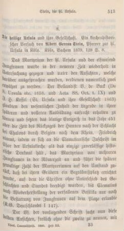 513-515 [Rezension] Stein, Albert Gereon, Die Heilige Ursula und ihre Gesellschaft