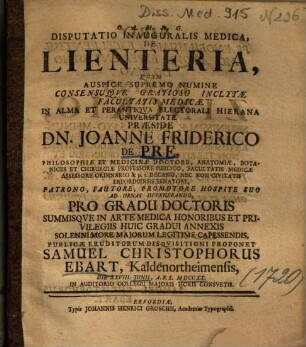 Disputatio Inauguralis Medica, De Lienteria