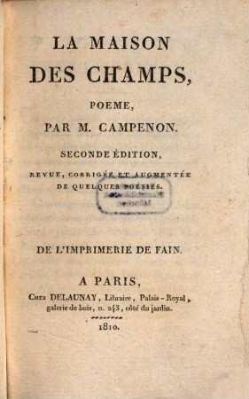 La Maison des champs : Poëme