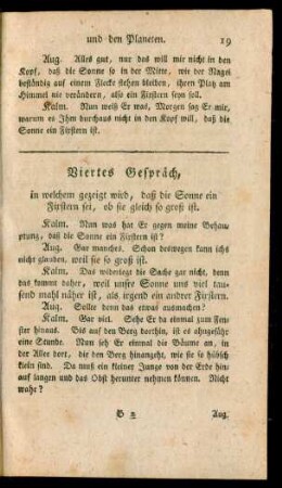 Viertes Gespräch, in welchem gezeigt wird, daß die Sonne ein Fixstern sei, ob sie gleich so groß ist.