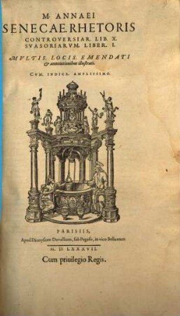 M. Annaei Senecae, Rhetoris Controversiar. Lib. X : Mvltis locis Emendati et annotationibus illustrati ; Cvm Indice Amplissimo