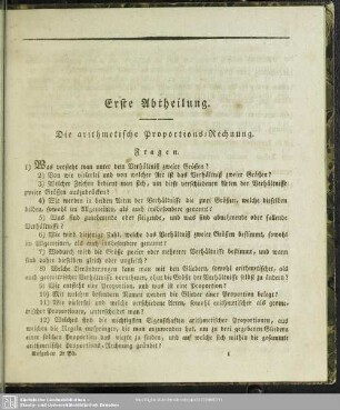 Erste Abtheilung. Die arithemtische Proporttions-Rechnung