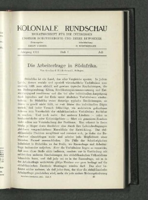 Die Arbeiterfrage in Südafrika. Von Gerhard Hildebrand, Solingen.