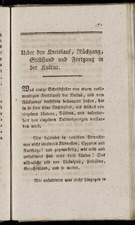 Ueber den Kreislauf, Rückgang, Stillstand und Fortgang in der Kultur.