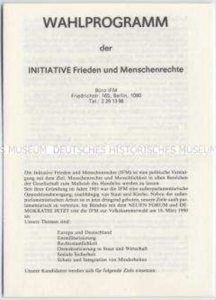 Wahlprogramm der Initiative Frieden und Menschenrechte (IFM) für die Volkskammerwahl 1990