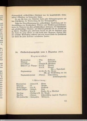 14. Stellenbesetzungsliste vom 8. Dezember 1917
