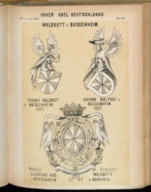 Taf. 115. Waldbott v. Bassenheim. - Thonis Waldbot v. Bassenheim. - Johann Walpode v. Bassenheim. - Reichs-Freiherr Clemens Aug: Waldbott v. Bassenheim z. Bornheim.