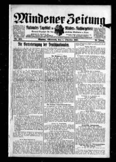 Mindener Zeitung : nationales Tageblatt für Minden u. Nachbargebiete : General-Anzeiger für den nördl. Reg.-Bezirk Minden