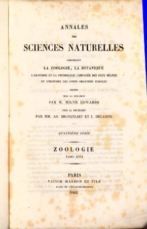 Annales des sciences naturelles. Zoologie. 17. 1861
