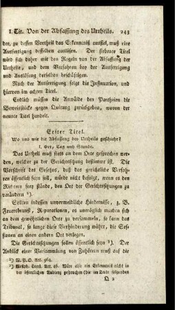Erster Titel. Wo und wie die Abfassung des Urtheils geschieht?