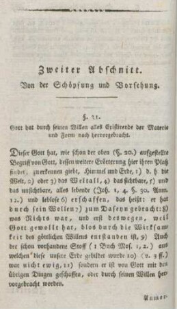 Zweiter Abschnitt: Von der Schöpfung und Vorsehung
