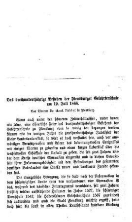 Das dreihundertjährige Bestehen der Flensburger Gelehrtenschule