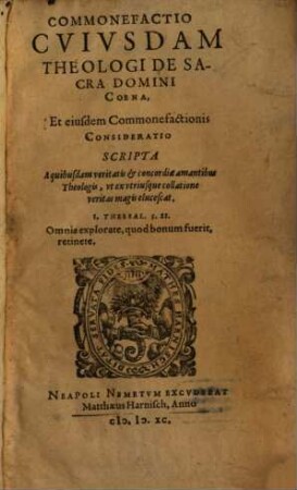 Commonefactio cujusdam Theologi di Sacra Domini Coena