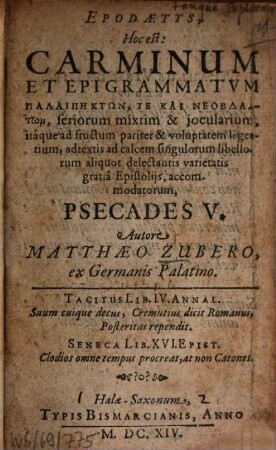 Epodaetys Hoc est: Carminum et epigrammatum ... psecades V.