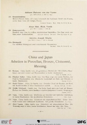 China und Japan. Arbeiten in Porzellan, Bronze, Cloisonné, Messing (Nr. 205-288)