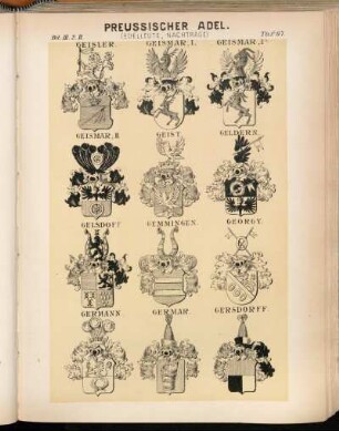 Taf. 67. Geisler. - Geismar. I. - Geismar. Iᵃ. - Geismar. II. - Geist. - Geldern. - Gelsdoff. - Gemmingen. - Georgy. - Germann. - Germar. - Gersdorff.