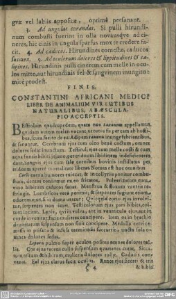 Constantini Africani Medici Liber De Animalium Virtutibus Naturalibus Ab Aesculapio Acceptis