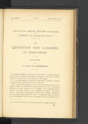 La Question des Langues Au Congo Belge.