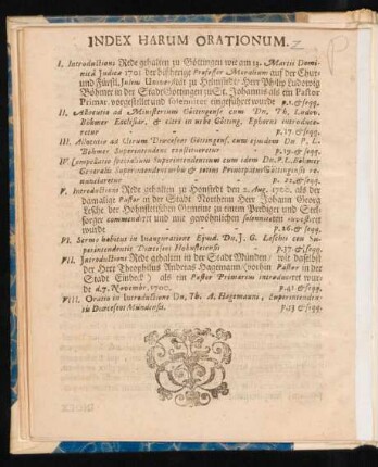 Index Harum Orationum.